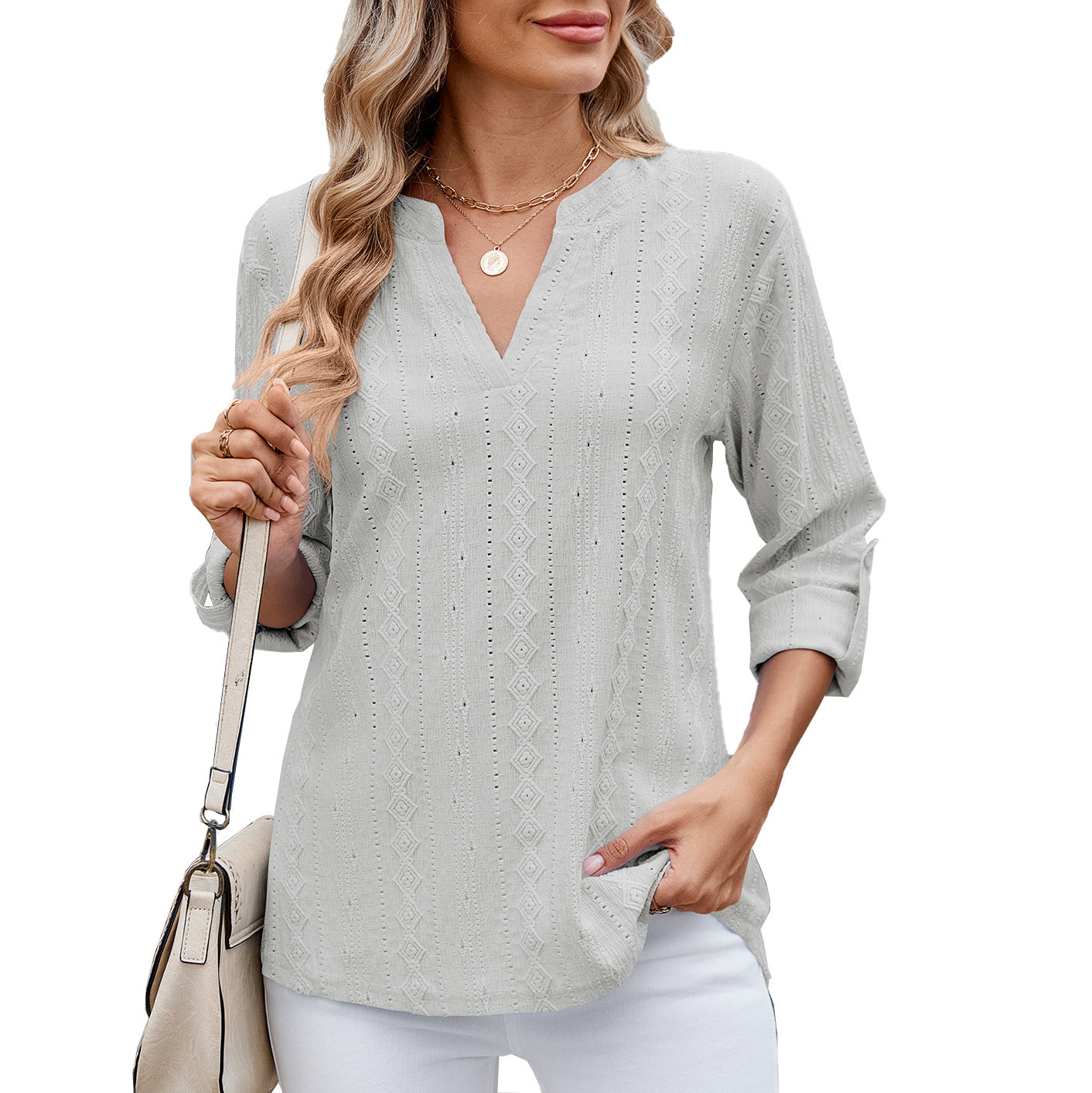 Dames Élégante et légère blouse avec décolleté en V Chic und Stil