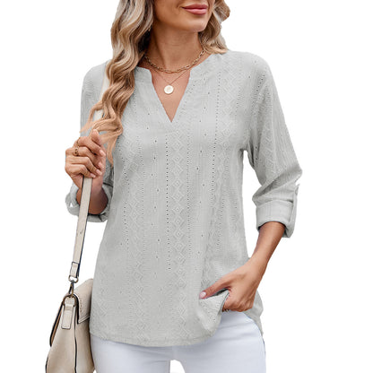 Dames Élégante et légère blouse avec décolleté en V Chic und Stil