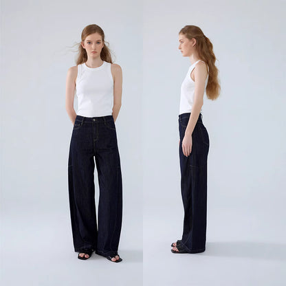 Loose-fitting high-waisted denim pants for women with side pockets Chic and Style