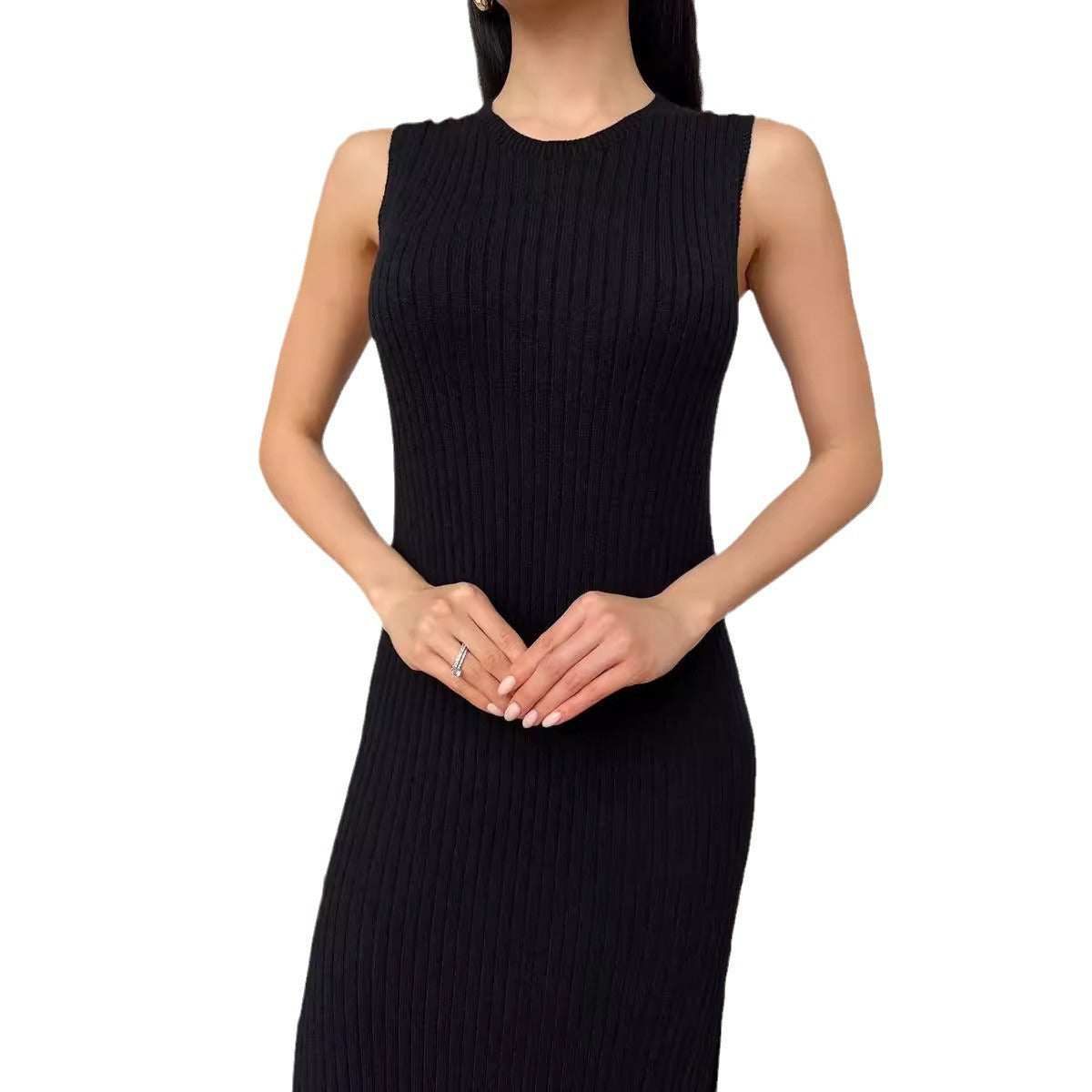 Robe en tricot élégante et cintrée pour femmes avec col haut et structure en côtes Chic und Stil