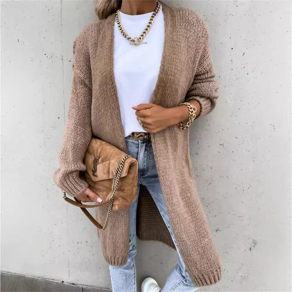 Dames gros tricot cardigan avec devant ouvert et manches décontractées Chic und Stil