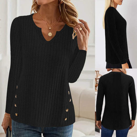 Pull en tricot pour femmes avec détails de boutons sur les côtés et design en ribb structuré Chic und Stil