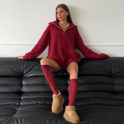 Pull en fleece surdimensionné pour femmes avec col haut et fermeture éclair Chic und Stil