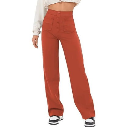 Chic and Style elegant high-waisted lounge pants for women with large pockets and button closure