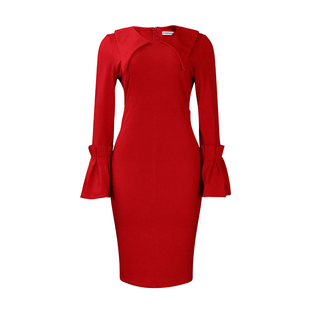 Dames Élégant Robe de cocktail avec des détails de volants extravagants et des manches longues Chic und Stil