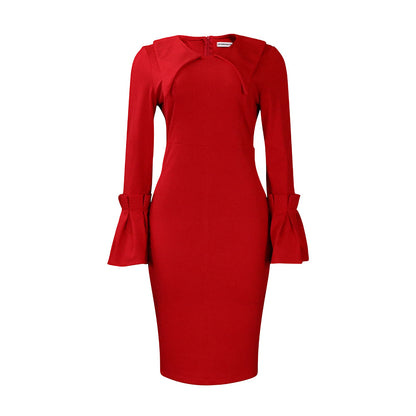 Dames Élégant Robe de cocktail avec des détails de volants extravagants et des manches longues Chic und Stil