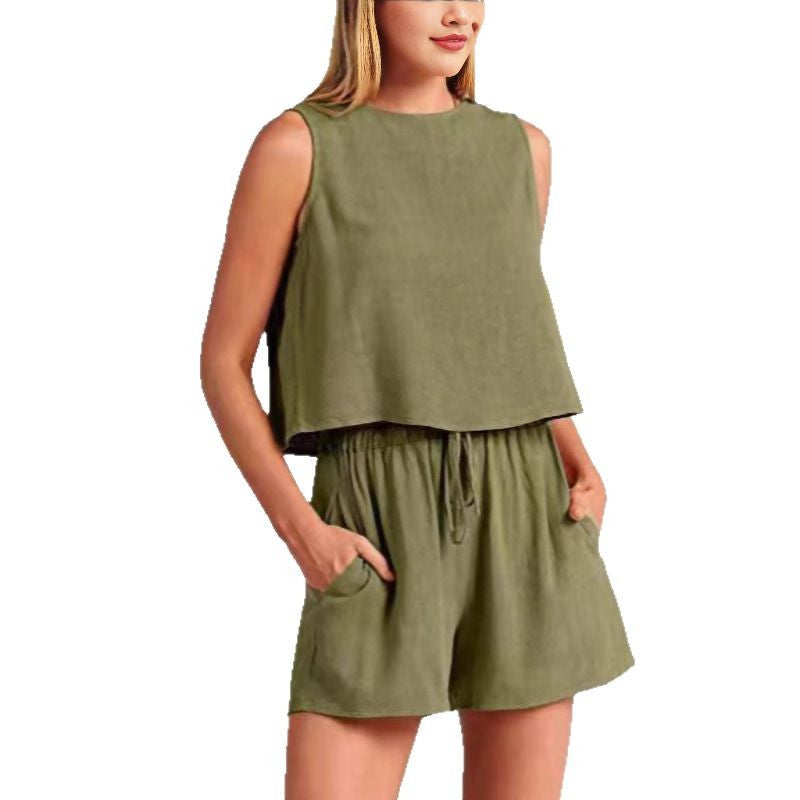 Dames Détente Ajustée Deux-Pièces Ensemble Shorts Chic und Stil