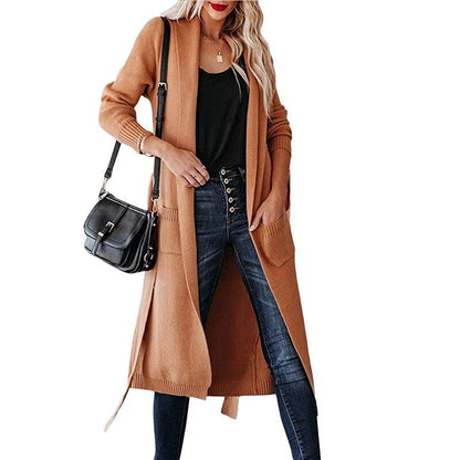 Dames élégant long Cardigan avec ceinture à la taille et poches Chic und Stil