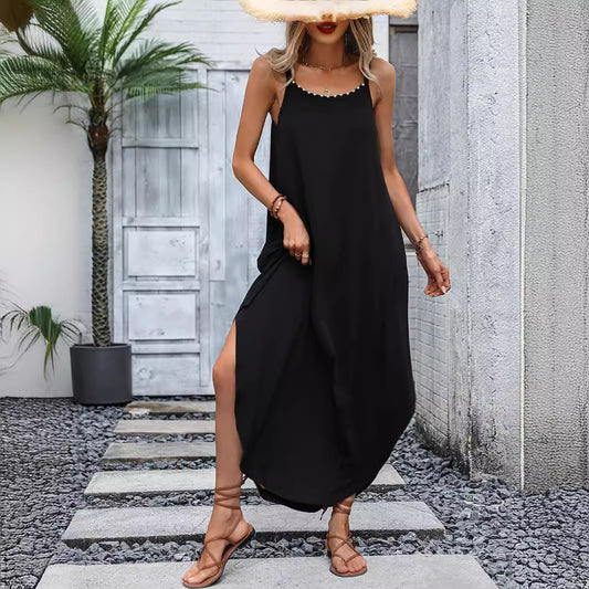 Robe maxi femme avec fente latérale et bretelles ajustables Chic und Stil