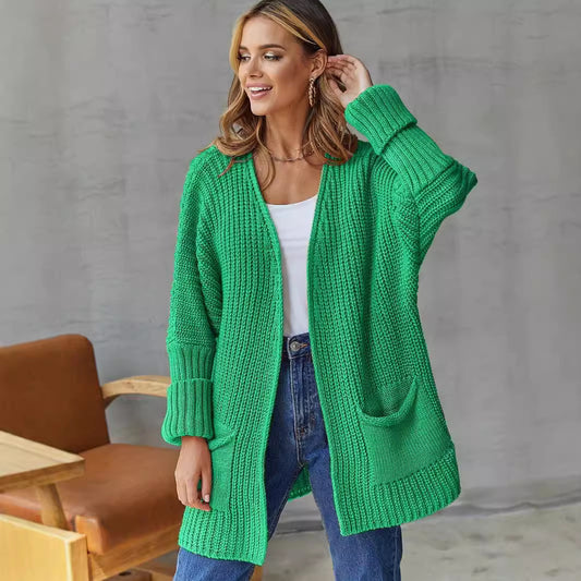 Cardigan en tricot décontracté pour femmes avec poches profondes et motif côtelé attrayant Chic und Stil