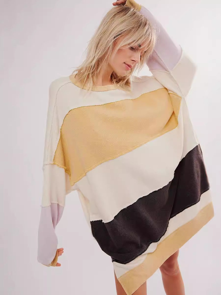 Ladies Casual Oversized Knit Pullover with Chic and Stylish Color Combination