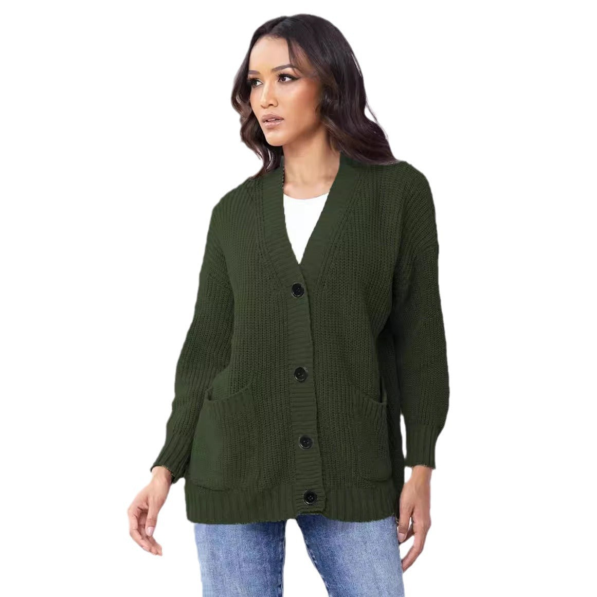 Dames Gros Tricot Cardigan avec poches pratiques et fermeture à boutons classique Chic und Stil