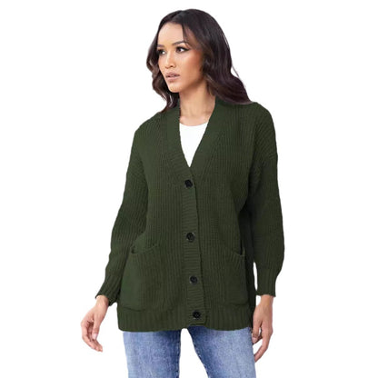 Dames Gros Tricot Cardigan avec poches pratiques et fermeture à boutons classique Chic und Stil