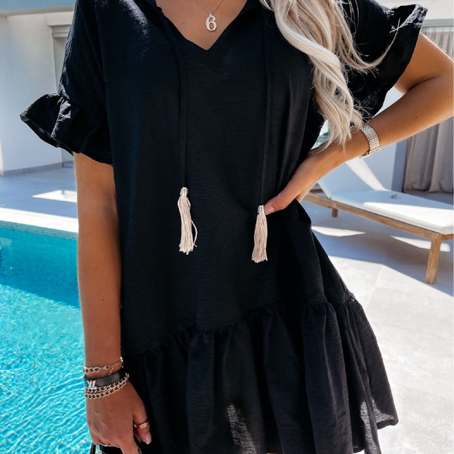 Robe d'été à volants pour femmes avec cordon de serrage Chic und Stil