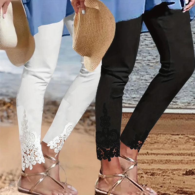 Dames Élegantes Leggings avec Décoration en Dentelle Chic und Stil