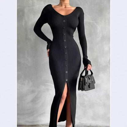 Robe en tricot pour femmes avec une texture ribbed finement structurée et des détails de boutons élégants Chic und Stil