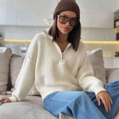 Pull en grosse maille pour femmes avec fermeture éclair mi-haute et coupe oversize Chic und Stil