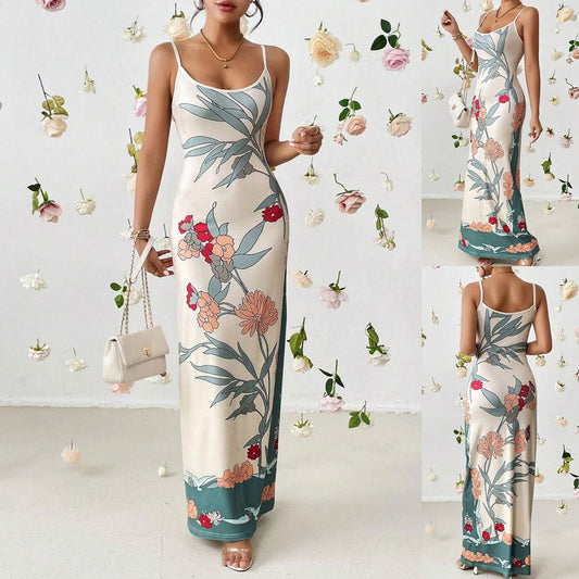 Robe maxi à bretelles spaghetti fleurs Chic und Stil