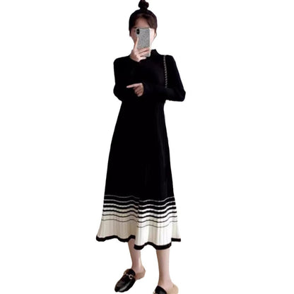 Robe maxi fluide pour femmes avec détails plissés et ourlet contrastant Chic und Stil