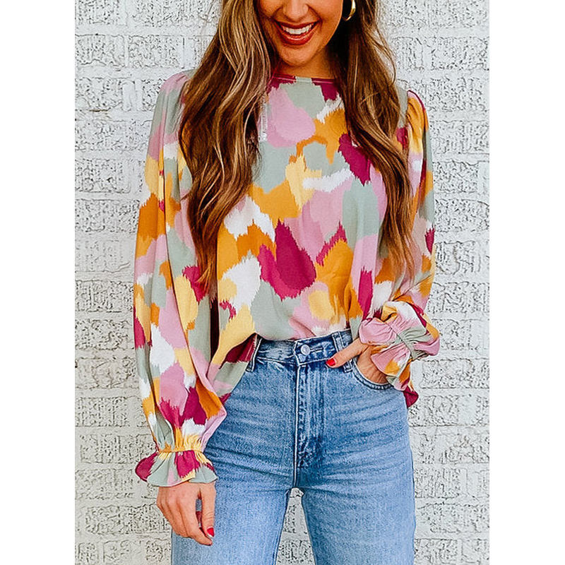 Chemisier pour femmes avec impression artistique et poignets froncés Chic und Stil