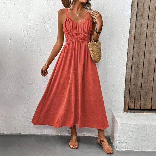 Robe d'été maxi pour femmes avec bustier froncé et bretelles réglables Chic und Stil