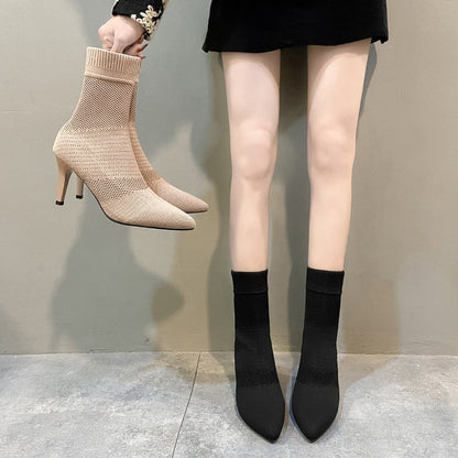 Bottines pour femmes avec dessus en tricot élastique et talon élégant Chic und Stil