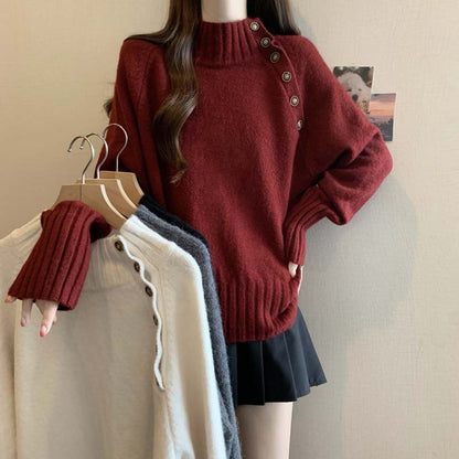Pull élégant pour femmes à col roulé avec décoration de boutons et texture structurée Chic und Stil