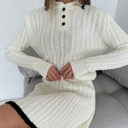 Robe en tricot à col et détails féminins pour femmes Chic und Stil