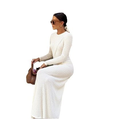 Robe maxi tricot pour femmes avec design texturé et manches longues Chic und Stil
