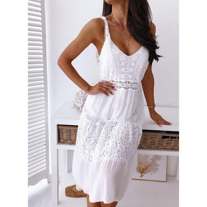 Robe maxi à détails en dentelle bohémienne pour femmes Chic und Stil