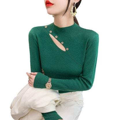 Pull élégant pour dames avec coupe asymétrique et détails de boutons Chic und Stil