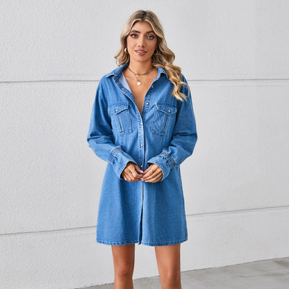 Chic and stylish women's denim shirt dress