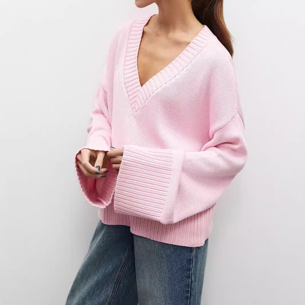 Pull en maille pour femmes avec décolleté en V profond et coupe décontractée Chic und Stil
