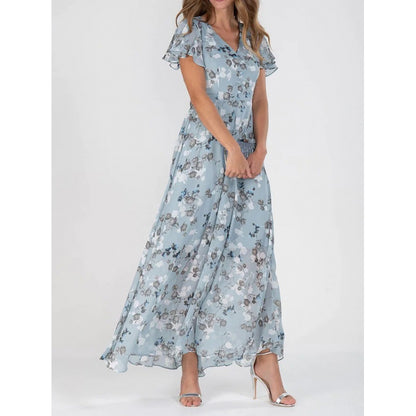 Robe maxi femme avec des détails de volants élégants et un design floral Chic und Stil