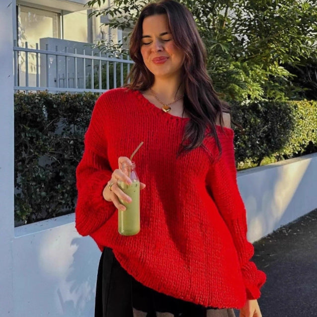 Pull en tricot oversized pour femmes avec épaules dénudées et manches volumineuses Chic und Stil