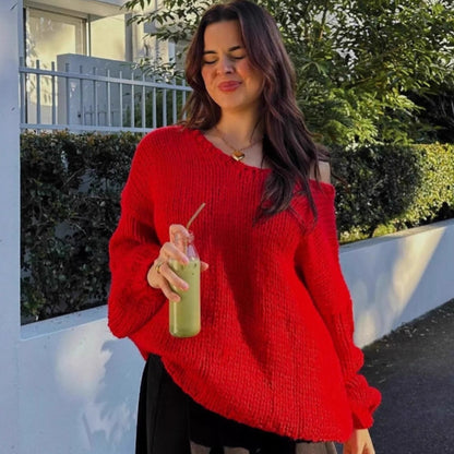 Pull en tricot oversized pour femmes avec épaules dénudées et manches volumineuses Chic und Stil