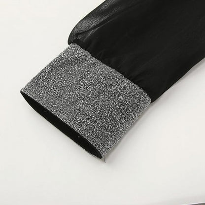 Dames Robe Mince Élégante à Col V avec Manches Longues Transparentes et Accents en Gemmes Chic und Stil