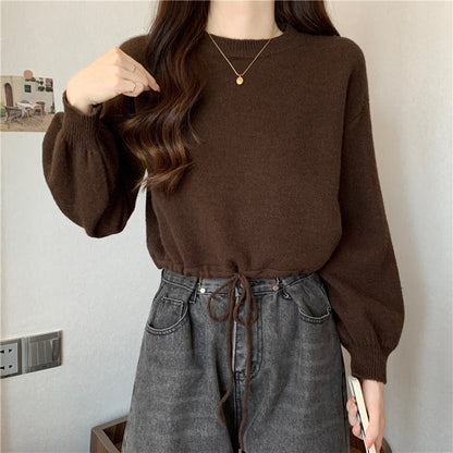 Pull décontracté pour femmes avec cordon de serrage et manches volumineuses Chic und Stil