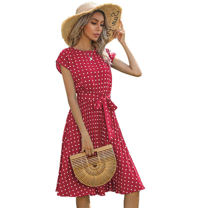Robe A-ligne à pois pour femmes avec cordon de taille Chic und Stil