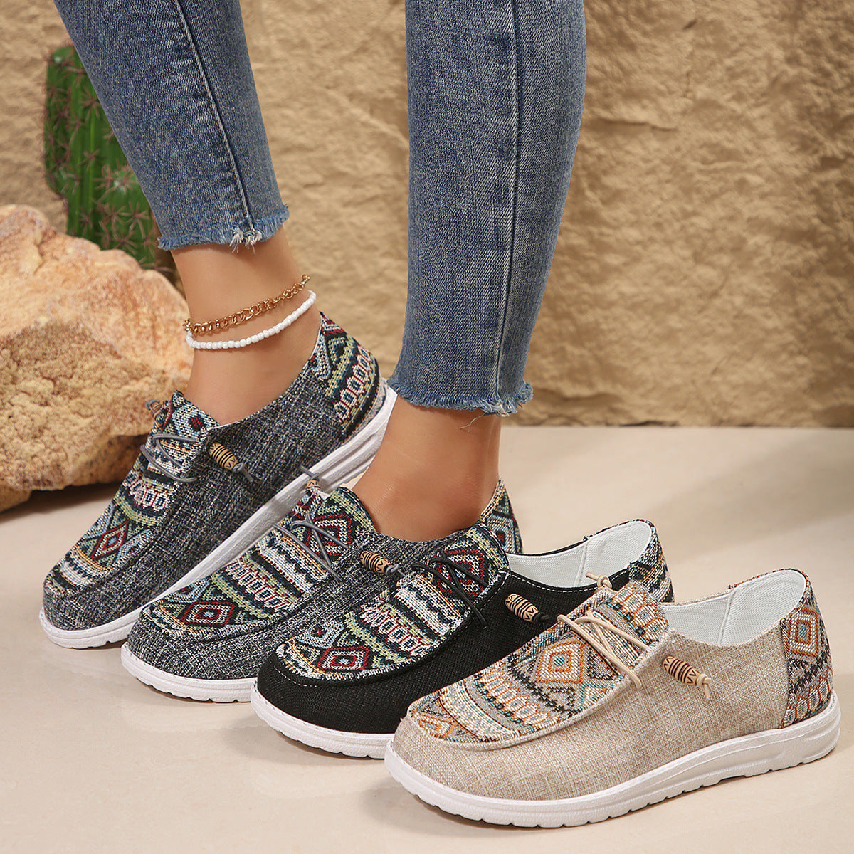 Baskets Slip-On décontractées pour femmes avec motif ethnique coloré Chic und Stil