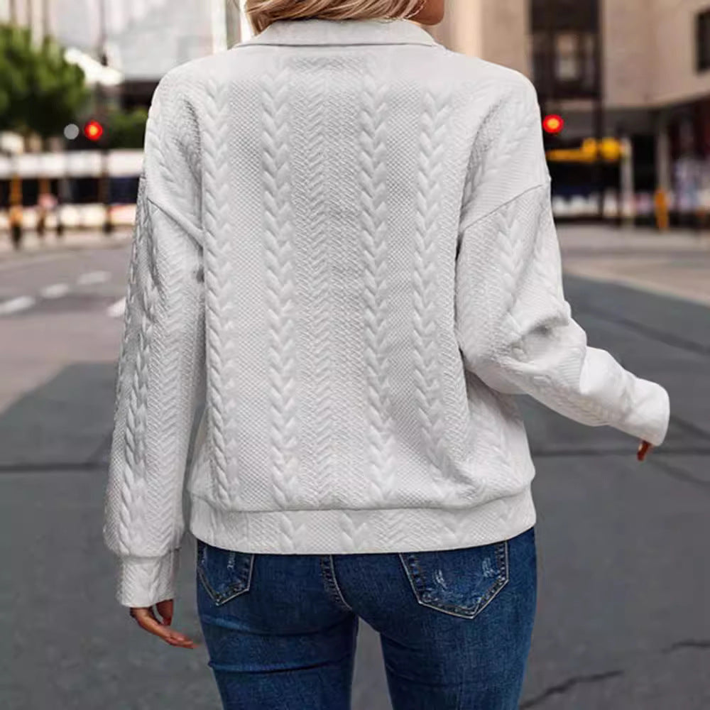 Dames Pull haut de gamme avec fermeture éclair et motif en torsade Chic und Stil