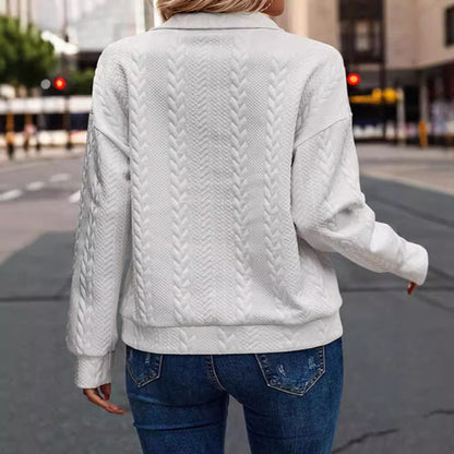 Dames Pull haut de gamme avec fermeture éclair et motif en torsade Chic und Stil