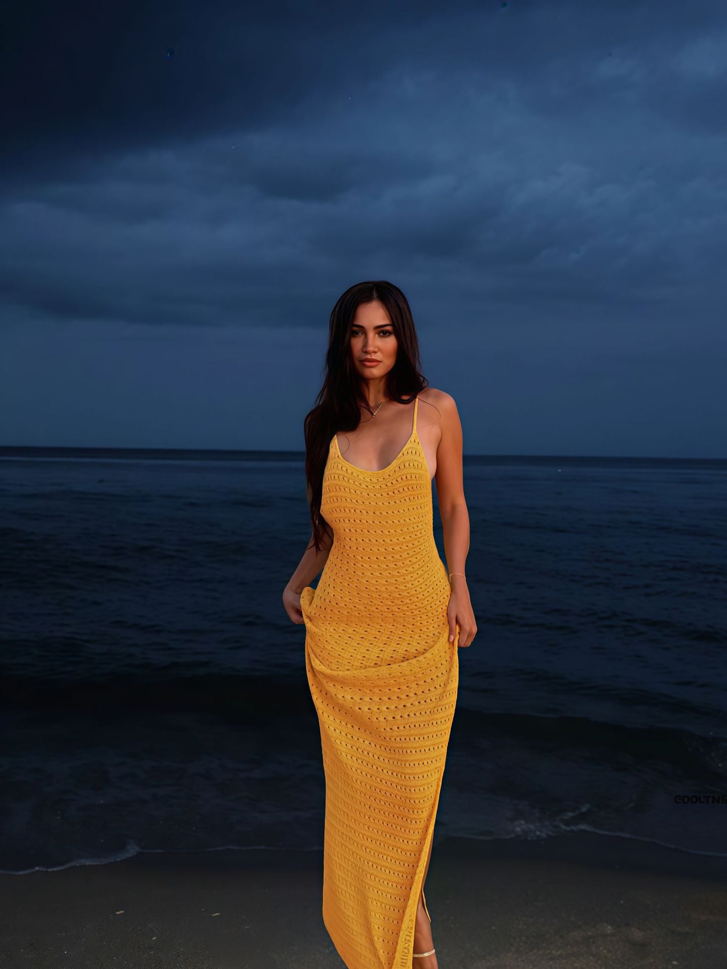 Robe maxi en tricot élégante pour femmes avec motif en losanges transparent