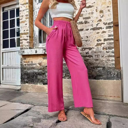 Women Stylish Leisure Pants with Elastic Waistband and Side Pockets Chic and Style