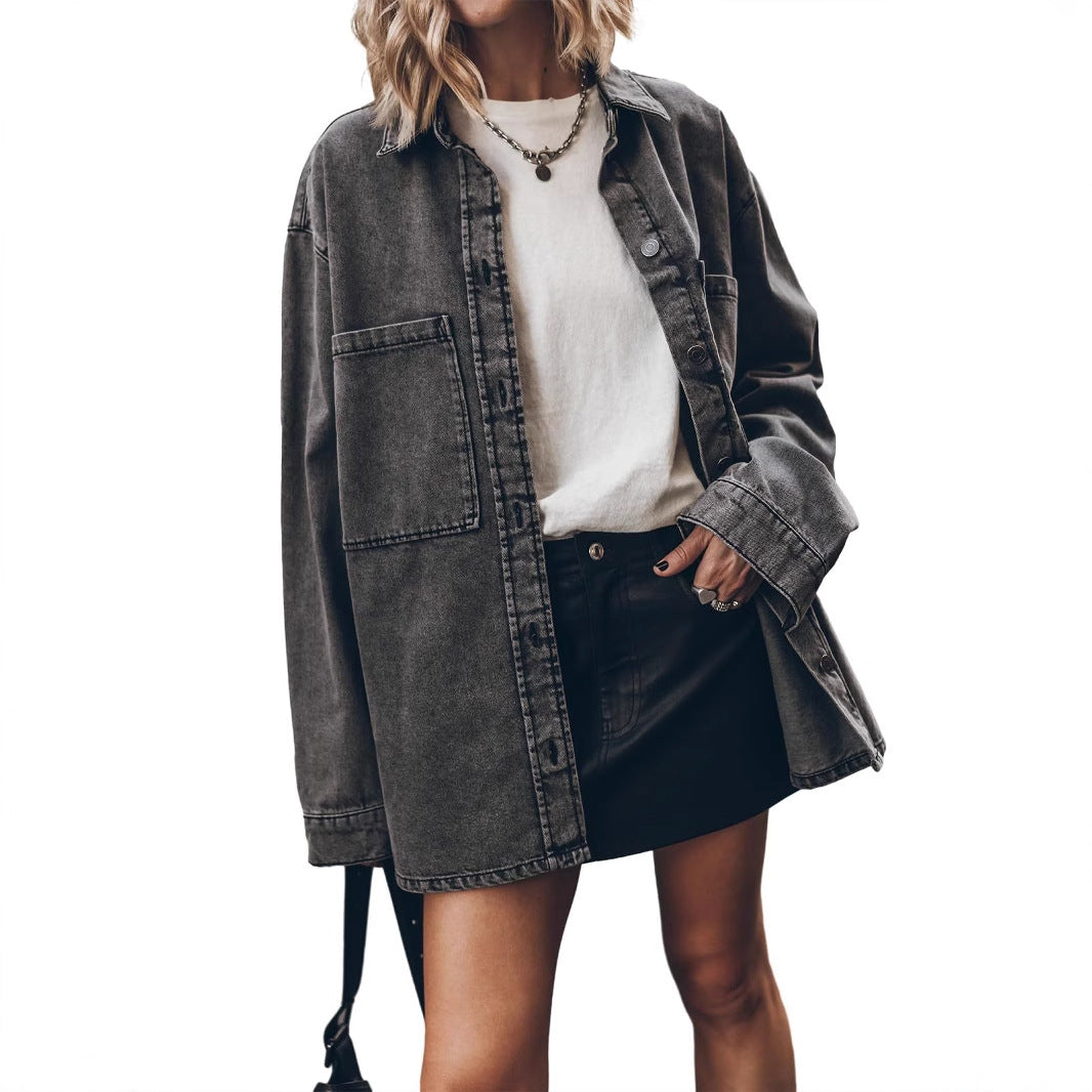 Dame Oversized Denim Chemise Veste Chic und Stil