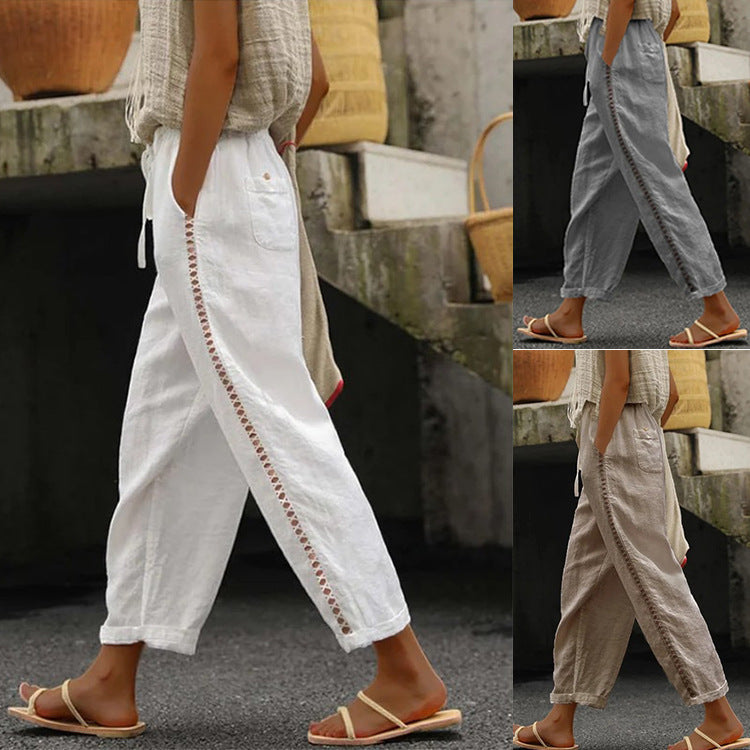 Palazzo pants for women with elastic waistband and tie belt on the side Chic and Style