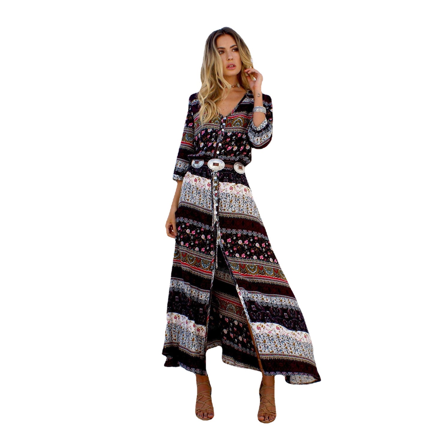 Femme Bohème Imprimé Floral Robe Maxi Chic und Stil