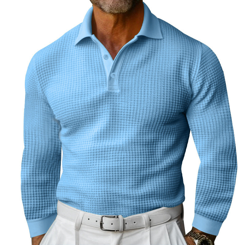 Men's long sleeve polo shirt with textured fabric and stylish collar Chic and Style