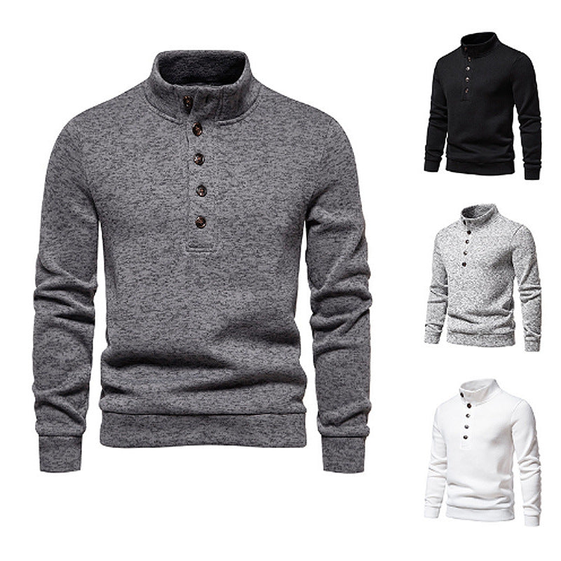 Pull homme confortable à manches longues avec patte de boutonnage et col montant Chic und Stil