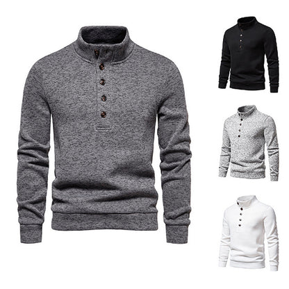 Pull homme confortable à manches longues avec patte de boutonnage et col montant Chic und Stil